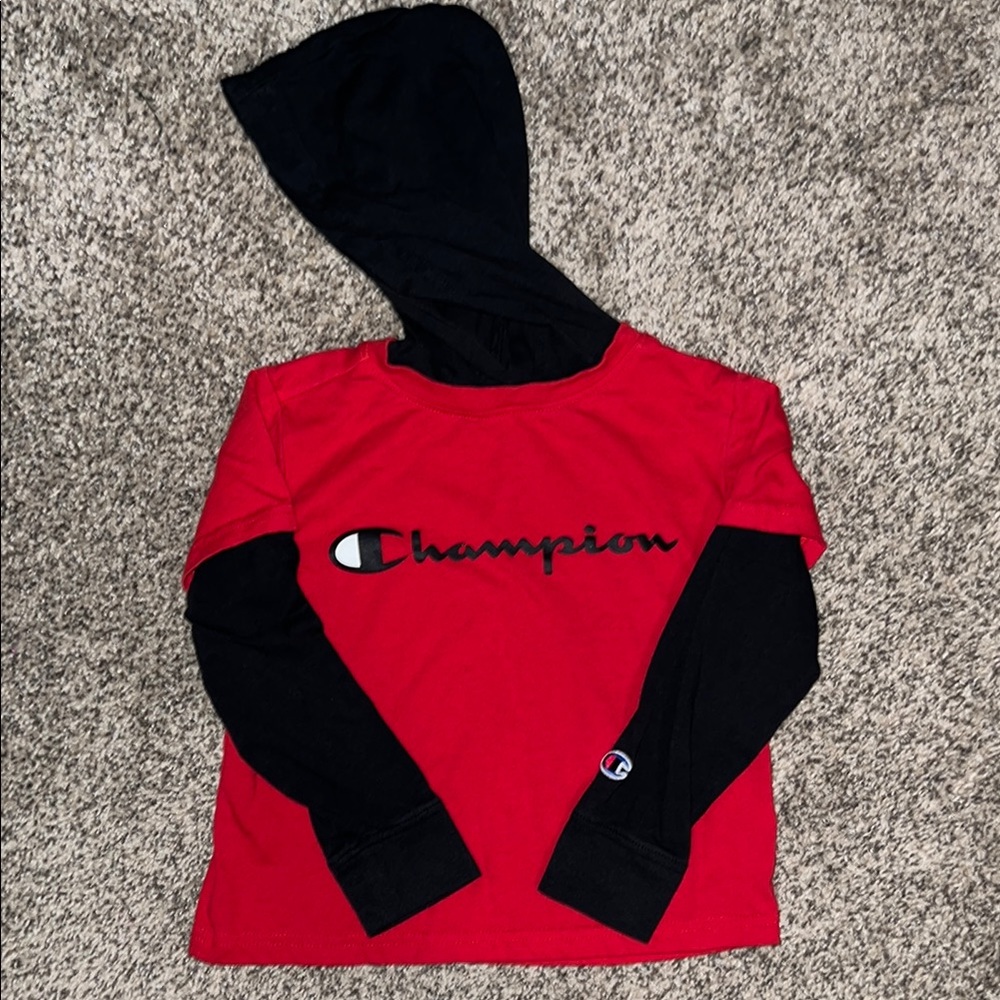 Champion Red and Black Color-Block Sweatshirt